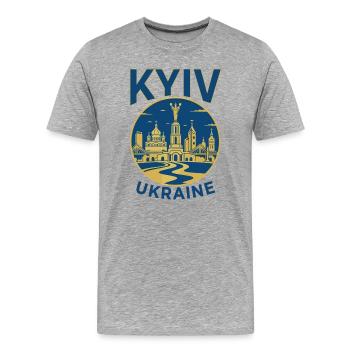 Kiewer Wahrzeichen Skyline Illustration - Männer Premium Bio T-Shirt - Grau meliert - Vorne - Damien (186cm)