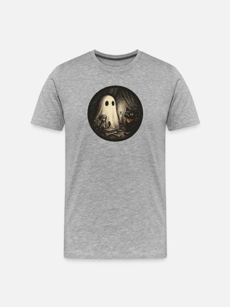 Haunted Night Cat Magic Illustration - Men's Premium Organic T-Shirt - heather grey