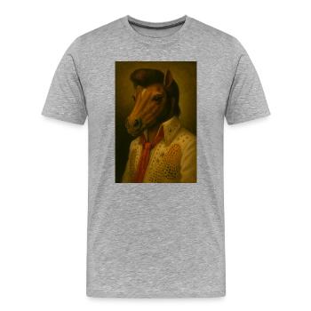 Pferdekopf im Glitzeranzug - Männer Premium Bio T-Shirt - Grau meliert - Vorne - Damien (186cm)