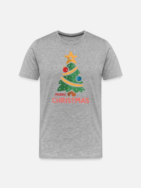 Merry Christmas Cartoon Baum - Männer Premium Bio T-Shirt - Grau meliert