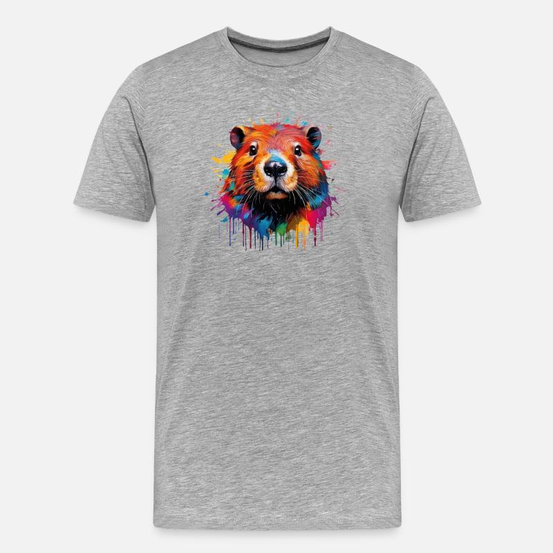 Bunter Biber Wasserfarbendesign - Männer Premium Bio T-Shirt - Grau meliert
