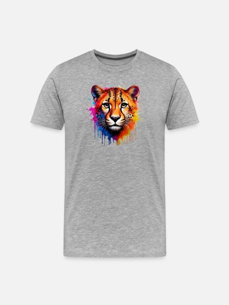 Lebendige Gepardenporträt Kunstdesign - Männer Premium Bio T-Shirt - Grau meliert