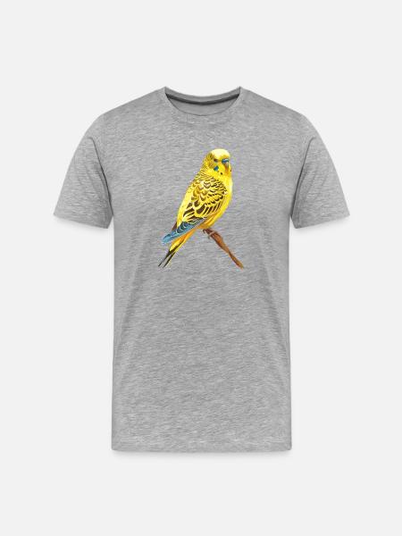 Yellow parakeet in autumn branch - Men's Premium Organic T-Shirt - heather grey