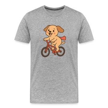 Playful dog on bicycle - Men's Premium Organic T-Shirt - heather grey - Front - Damien (186cm)