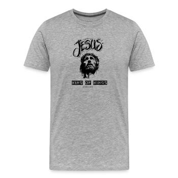 Jésus Roi des rois – Romains 10:9 Roi des rois - T-shirt bio Premium Homme - gris chiné - Devant - Damien (186cm)