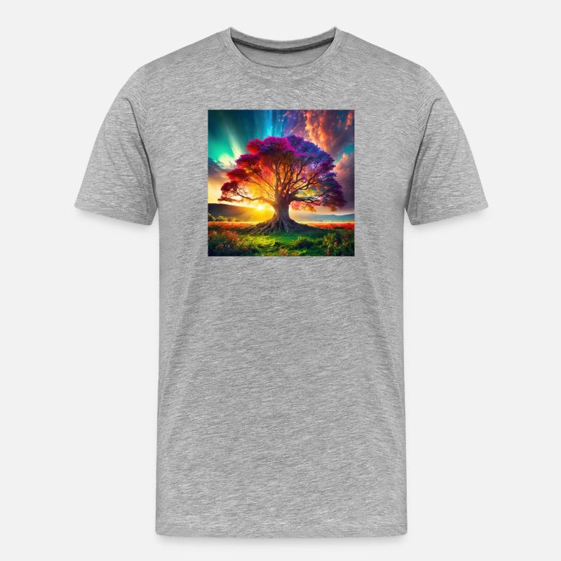 Baum des Lebens im Sonnenuntergang - Männer Premium Bio T-Shirt - Grau meliert