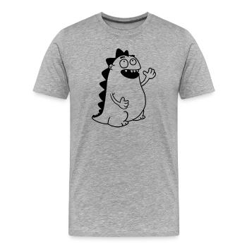 Dino Waving – Kawaii, dessin animé et Freud préhistorique - T-shirt bio Premium Homme - gris chiné - Devant - Damien (186cm)
