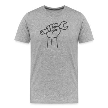 Symbole de la clé à main de l’ouvrier - T-shirt bio Premium Homme - gris chiné - Devant - Damien (186cm)