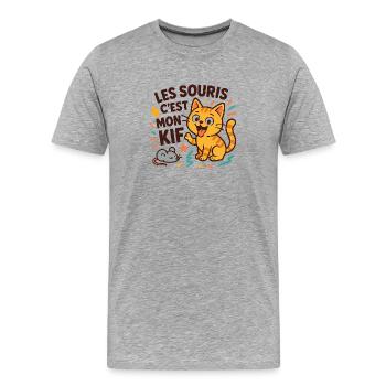 Chat marrant souris j'adore - T-shirt bio Premium Homme - gris chiné - Devant - Damien (186cm)