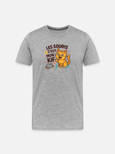 Chat marrant souris j'adore - T-shirt bio Premium Homme - gris chiné