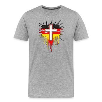 CROIX CHRÉTIENNE DRAPEAU ALLEMAND - T-shirt bio Premium Homme - gris chiné - Devant - Damien (186cm)