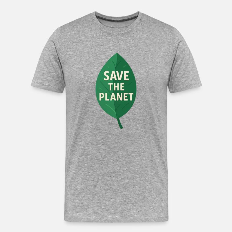 Öko-Leaf Save the Planet Design - Männer Premium Bio T-Shirt - Grau meliert