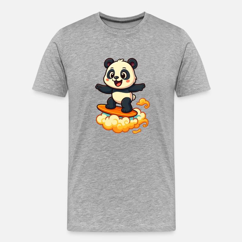 Panda Surfer cartoon Design - Männer Premium Bio T-Shirt - Grau meliert