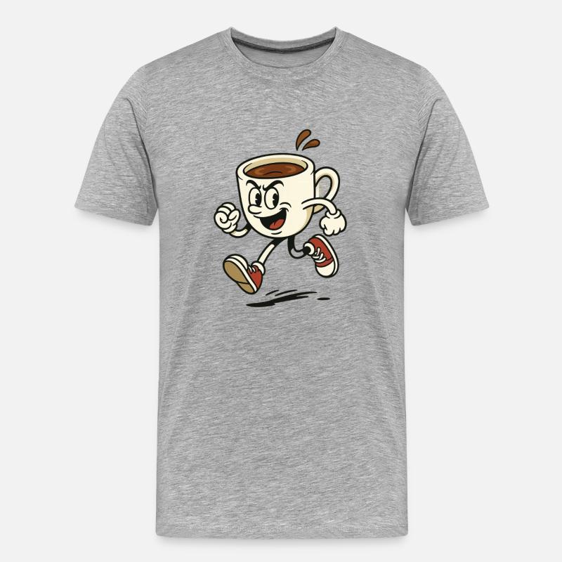 Lebendige Kaffeetasse Laufdesign - Männer Premium Bio T-Shirt - Grau meliert