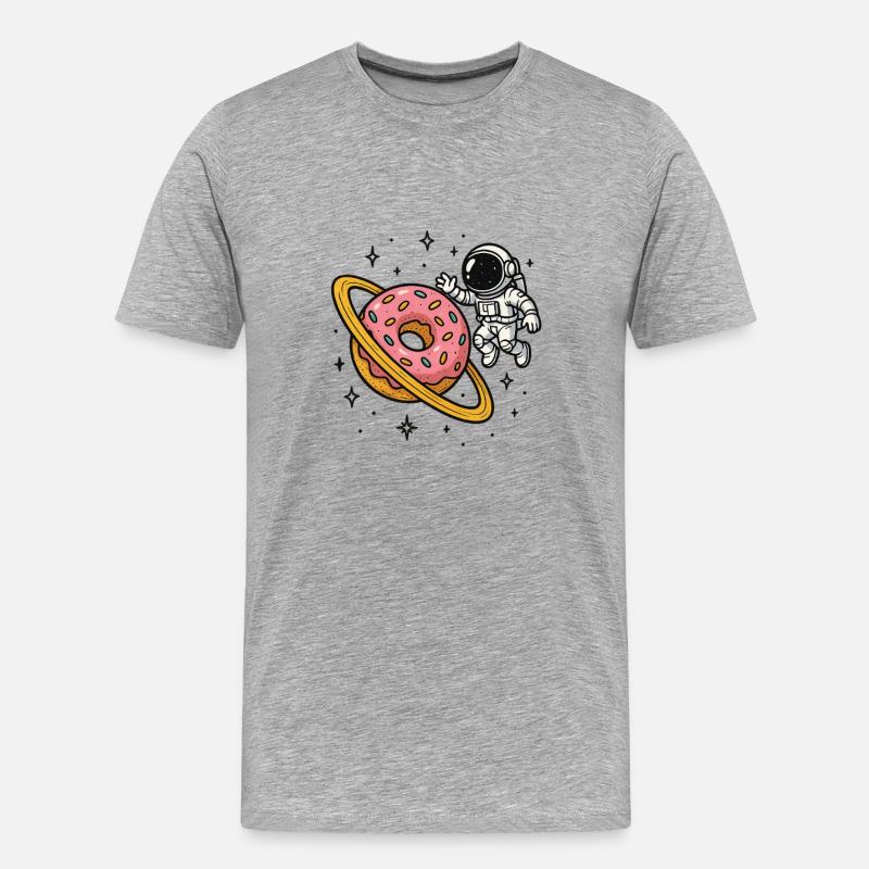 Weltraum-Astronaut mit Donut-Planet - Männer Premium Bio T-Shirt - Grau meliert