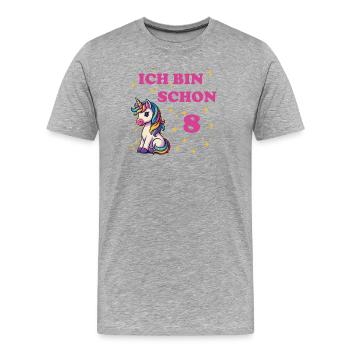 Children's Birthday 8, Dancing Funny Unicorn - Men's Premium Organic T-Shirt - heather grey - Front - Damien (186cm)