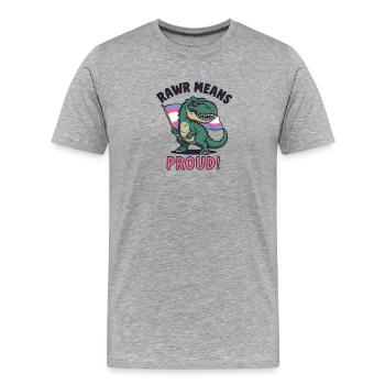 T-Rex Pride – Rawr signifie fier - T-shirt bio Premium Homme - gris chiné - Devant - Damien (186cm)