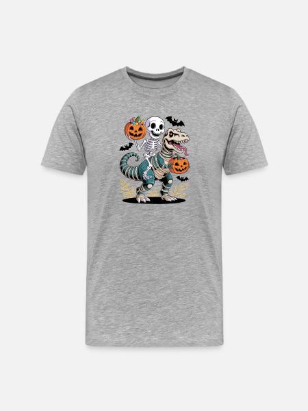 Halloween Skeleton dinosaurss Halloween - Männer Premium Bio T-Shirt - Grau meliert