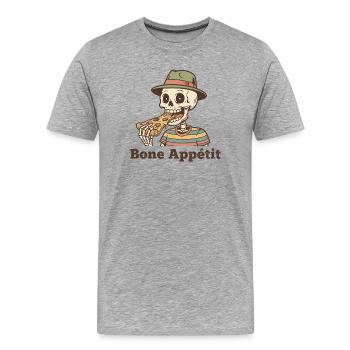 Bone Appétit Skeleton mange de la pizza - T-shirt bio Premium Homme - gris chiné - Devant - Damien (186cm)