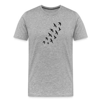 Vogelschwarm Silhouette auf schwarzem Hintergrund - Männer Premium Bio T-Shirt - Grau meliert - Vorne - Damien (186cm)