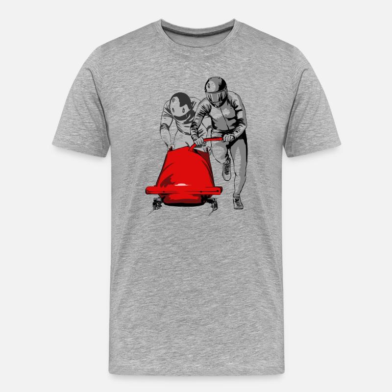 Bobfahrer beim Anschieben am Start - Männer Premium Bio T-Shirt - Grau meliert