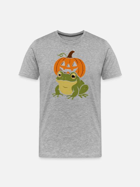 Green frog under Halloween pumpkin - Men's Premium Organic T-Shirt - heather grey