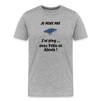 Ich kann nicht - ich habe Ping mit Felix und Alexis - Männer Premium Bio T-Shirt - Grau meliert - Vorne - Damien (186cm)