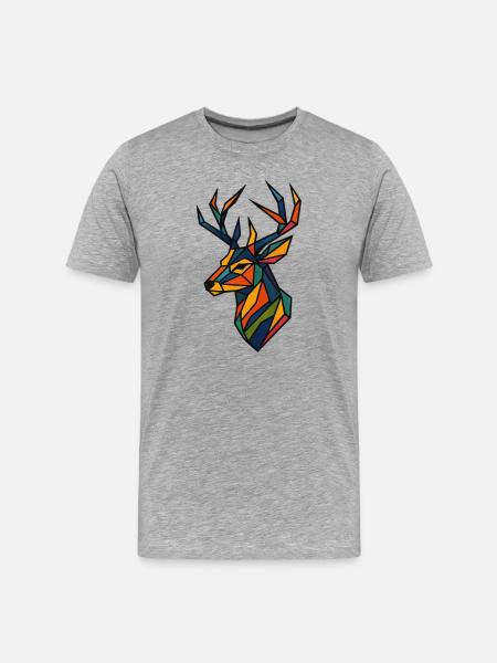 Geometrischer Edelhert Kunstdruck - Männer Premium Bio T-Shirt - Grau meliert