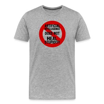 Critical anti-AI print - Men's Premium Organic T-Shirt - heather grey - Front - Damien (186cm)