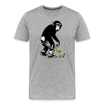 Singe graphique avec banane glisse dans le pantalon - T-shirt bio Premium Homme - gris chiné - Devant - Damien (186cm)