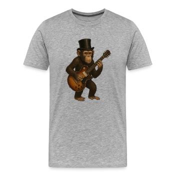 Singe élégant avec chapeau haut de forme et guitare - T-shirt bio Premium Homme - gris chiné - Devant - Damien (186cm)