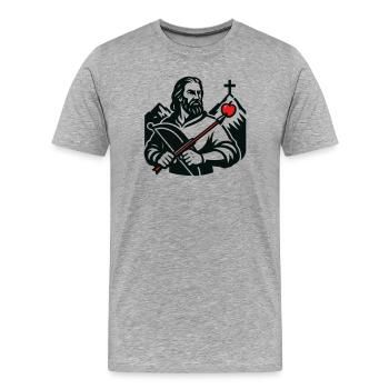 Figure légendaire de la Suisse - T-shirt bio Premium Homme - gris chiné - Devant - Damien (186cm)