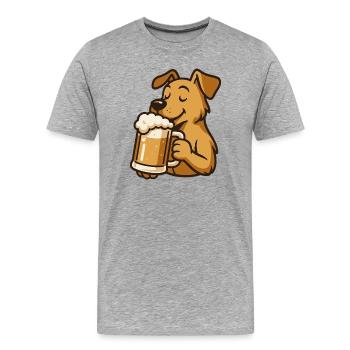 chien avec chope de bière dessin animé design - T-shirt bio Premium Homme - gris chiné - Devant - Damien (186cm)