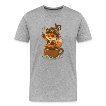 Pirate renard avec cache-œil et drapeau au trésor - T-shirt bio Premium Homme - gris chiné - Devant - Damien (186cm)