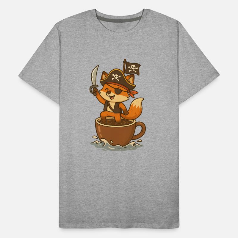 Pirate renard avec cache-œil et drapeau au trésor T-shirt bio Premium Homme