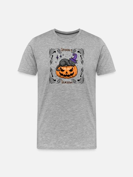 Sleepy Cat Halloween _Dekoriert - Men's Premium Organic T-Shirt - heather grey