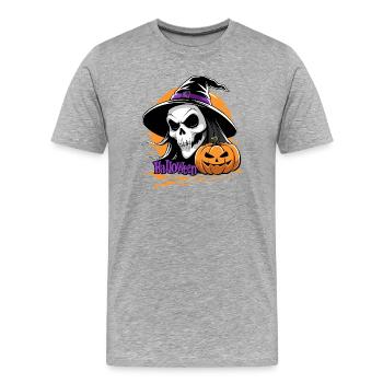 Hallowen_skull_and_pumpkin - Männer Premium Bio T-Shirt - Grau meliert - Vorne - Damien (186cm)