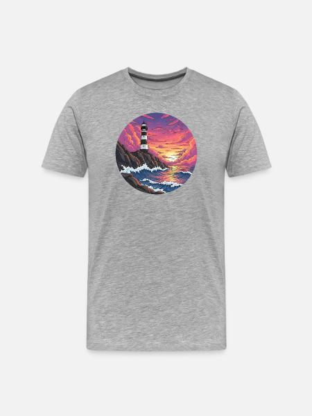 Comic Lighthouse Sea Surf Sunset - Men's Premium Organic T-Shirt - heather grey