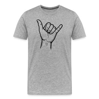 Signe de la main Shaka – Signe de surfeur - T-shirt bio Premium Homme - gris chiné - Devant - Damien (186cm)