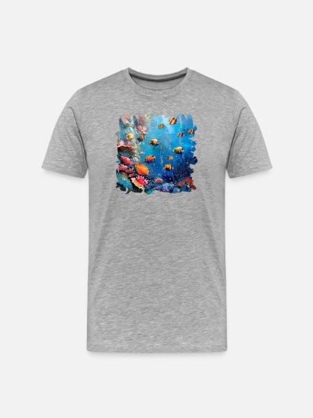 Lebendiges Korallenriff Unterwasserwelt - Männer Premium Bio T-Shirt - Grau meliert