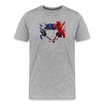 Duel de hockey sur glace Bleu Rouge - T-shirt bio Premium Homme - gris chiné - Devant - Damien (186cm)
