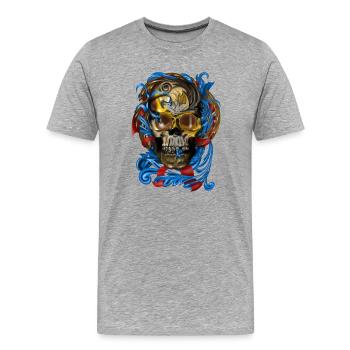 Baroque Skull with Blue Ribbons - Men's Premium Organic T-Shirt - heather grey - Front - Damien (186cm)