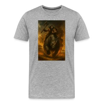 Guerrier Tribal sur Rhinocéros – Illustration Fant - T-shirt bio Premium Homme - gris chiné - Devant - Damien (186cm)