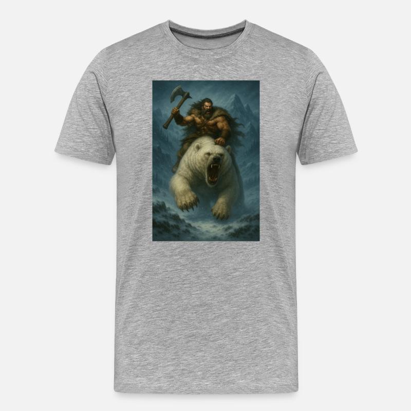 Wikingerkrieger auf Eisbär – Fa-Illustration - Männer Premium Bio T-Shirt - Grau meliert