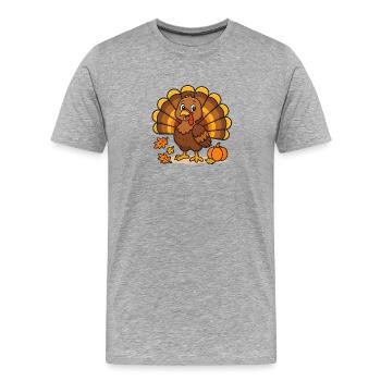 Autumnal cartoon turkey with pumpkin - Men's Premium Organic T-Shirt - heather grey - Front - Damien (186cm)