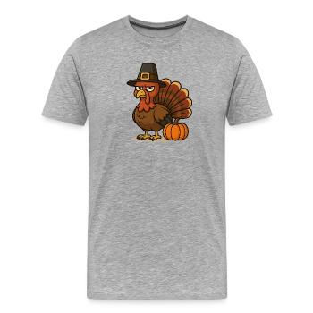 Thanksgiving Turkey with Pilgrim's Hat - Men's Premium Organic T-Shirt - heather grey - Front - Damien (186cm)