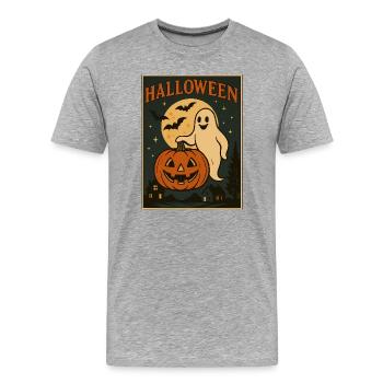 Halloween Geist mit Kürbis - Männer Premium Bio T-Shirt - Grau meliert - Vorne - Damien (186cm)