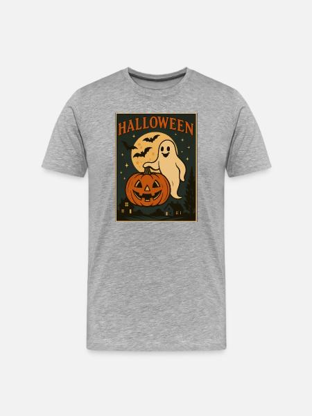 Halloween Ghost with Pumpkin - Men's Premium Organic T-Shirt - heather grey