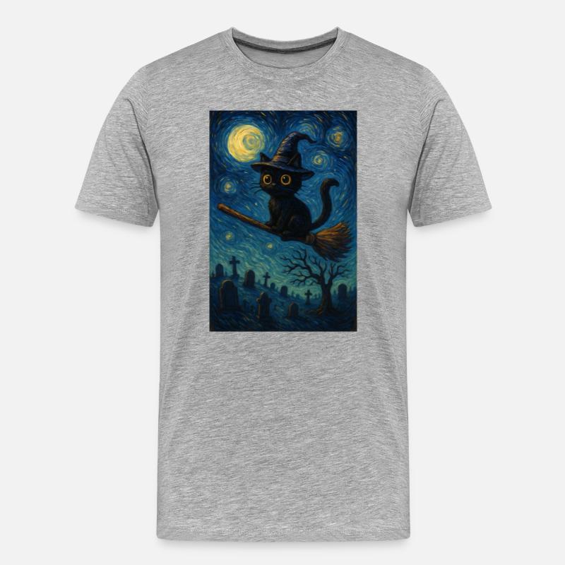 Halloween Hexen Katze - Männer Premium Bio T-Shirt - Grau meliert