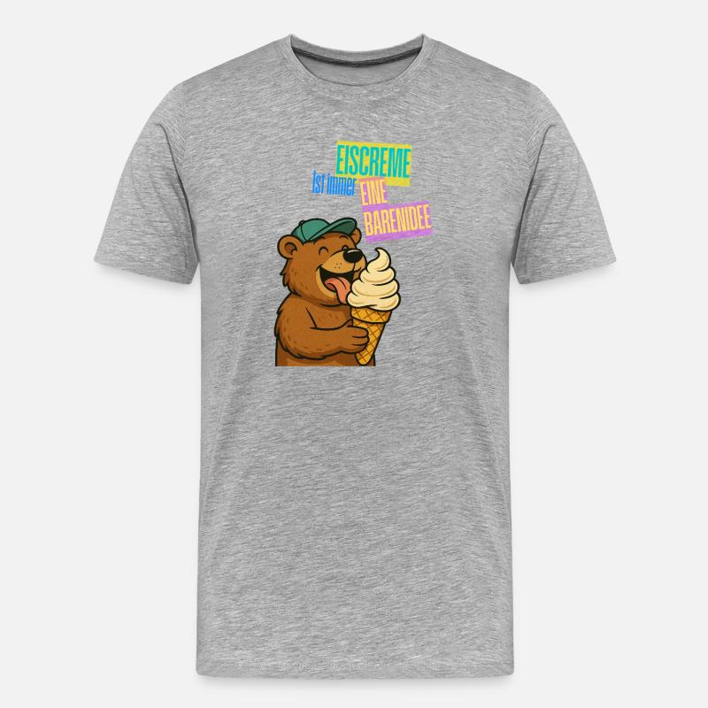 Bär Eiscreme Comic - Männer Premium Bio T-Shirt - Grau meliert